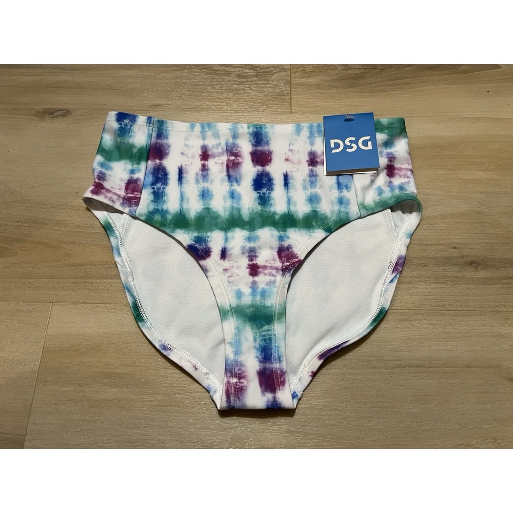 DSG Bikini Swim Bottom Girls XL Tide Dye Teal Purple High Waist Bathing Suit New